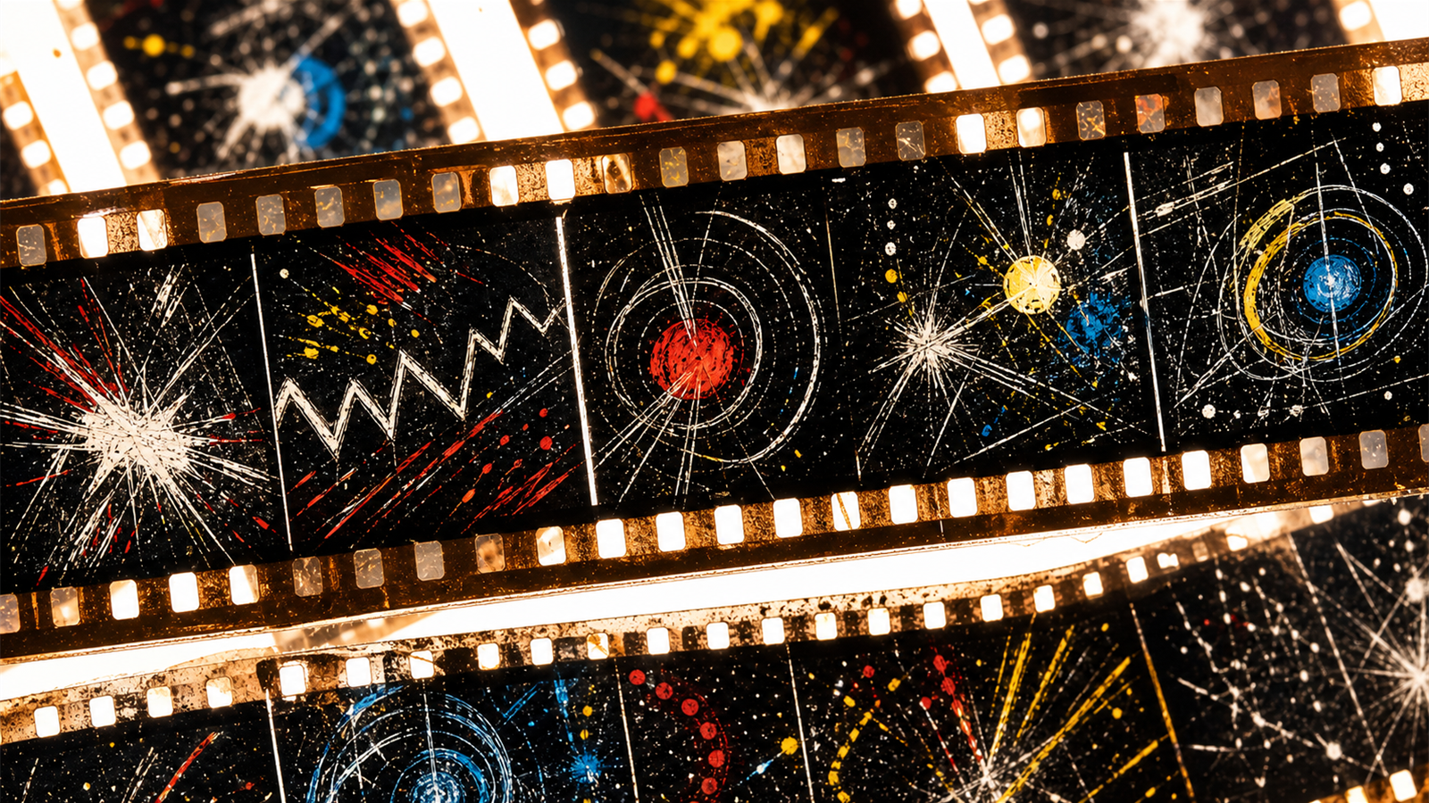 ダイレクト・オン・フィルム（direct-on-film, scratch film）の非写実技法サンプル画像