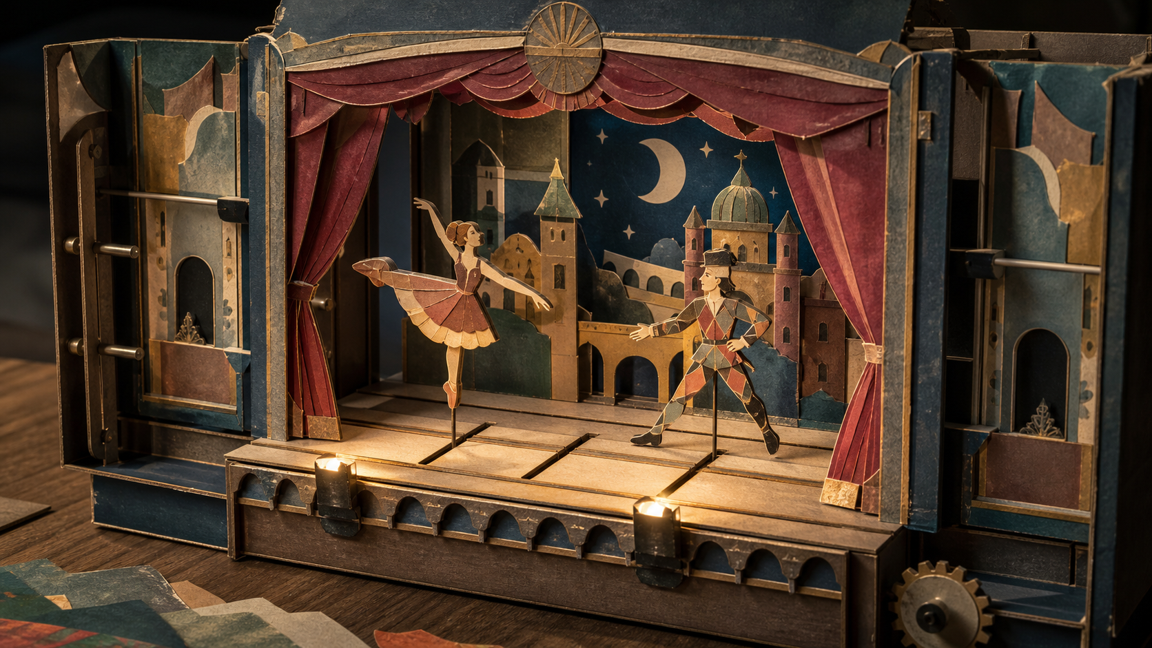 ペーパーシアター（paper theater, toy theater）の非写実技法サンプル画像