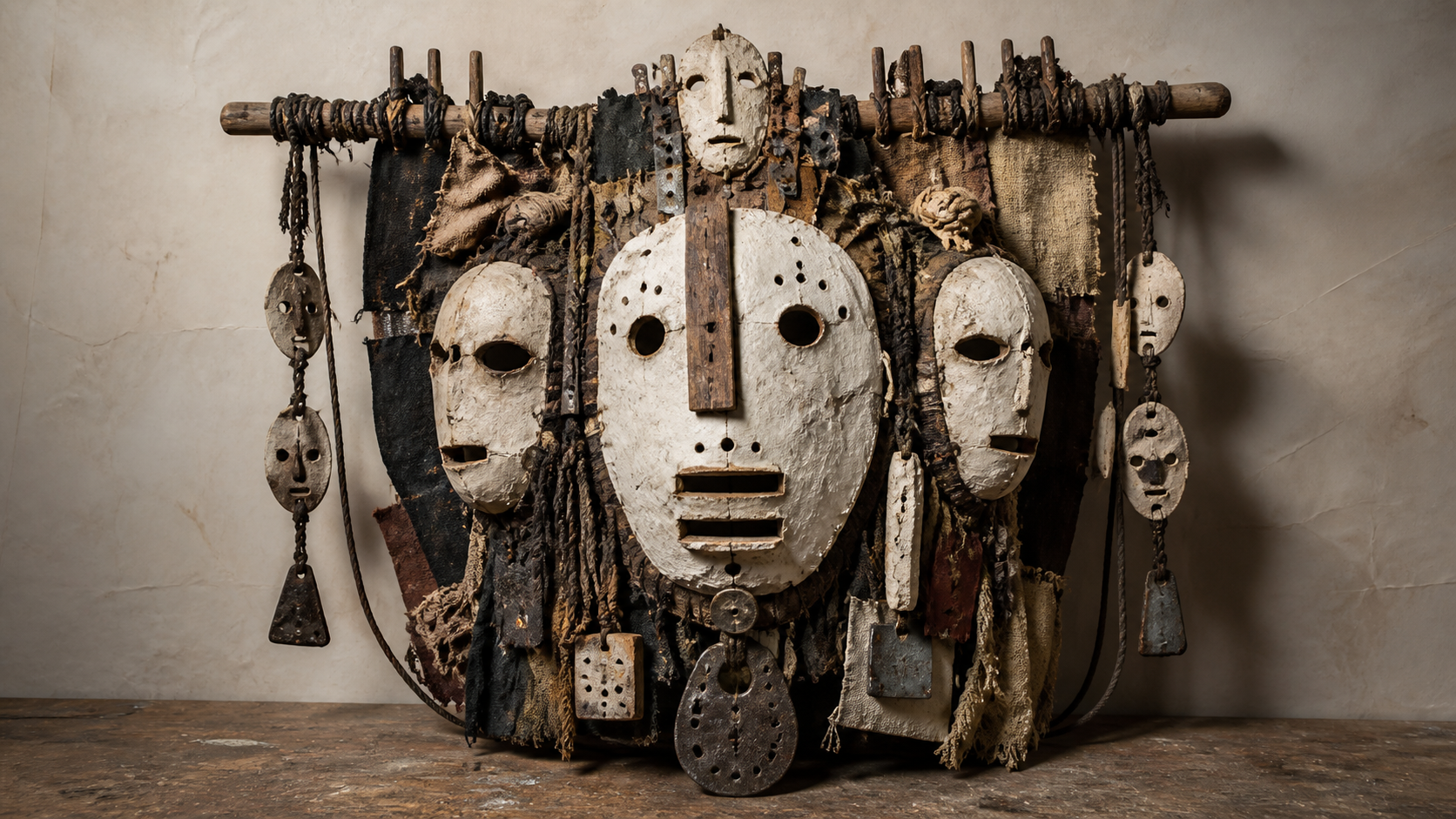 仮面・祭具的オブジェクト（mask, ritual object）の非写実技法サンプル画像