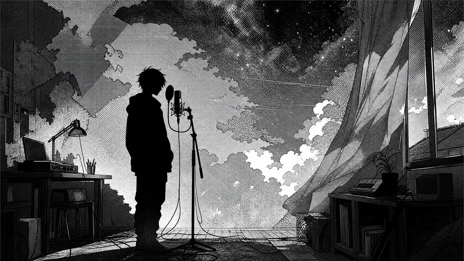 スクリーントーン漫画（manga screentone）の非写実技法サンプル画像