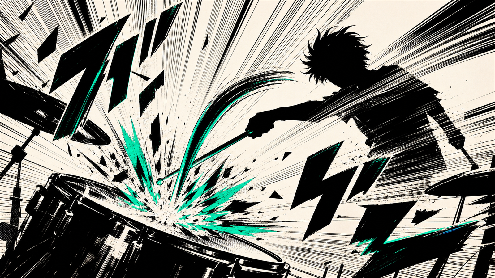 少年漫画アクション線（speed lines, impact frames）の非写実技法サンプル画像