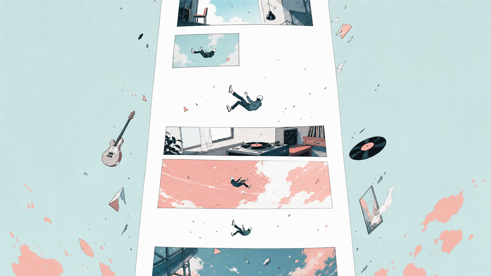 Webtoon縦スクロール（vertical scroll comic）の非写実技法サンプル画像