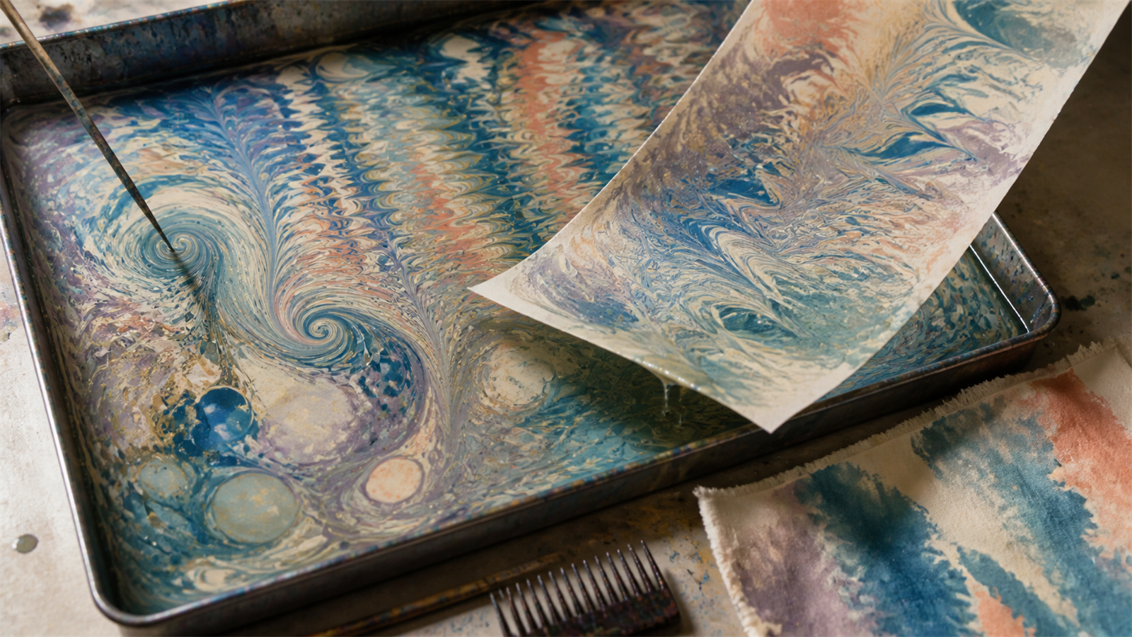 マーブリング / Ebru（marbled paper）の非写実技法サンプル画像
