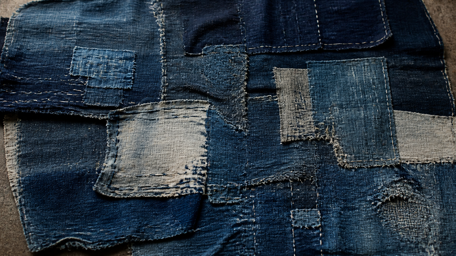 Boro（mended indigo textile）の非写実技法サンプル画像