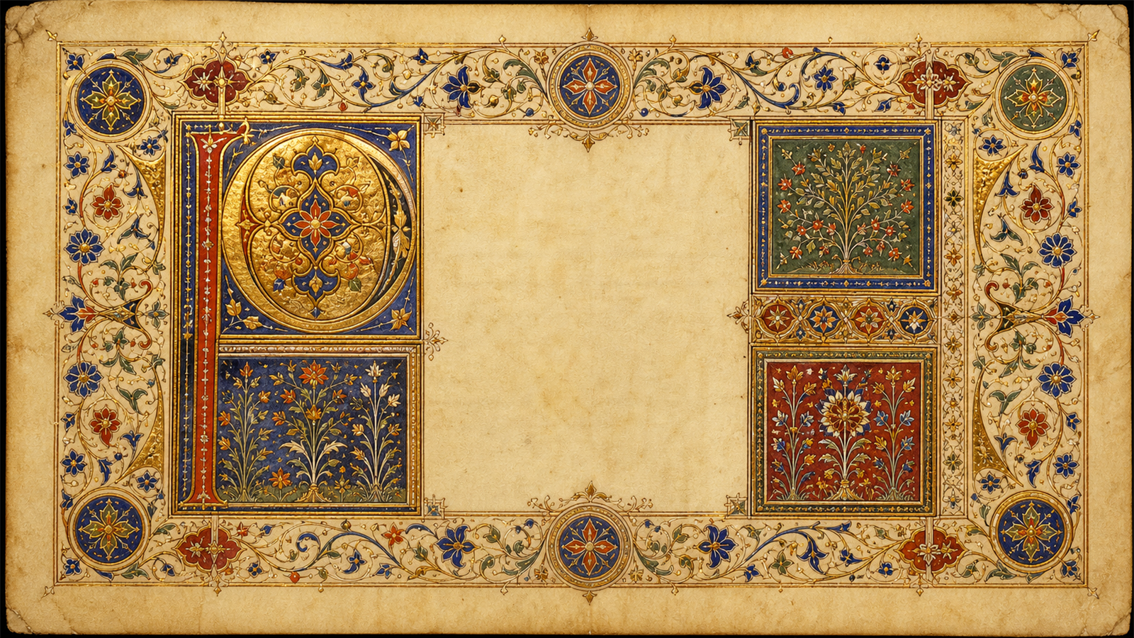 写本装飾（illuminated manuscript）の非写実技法サンプル画像