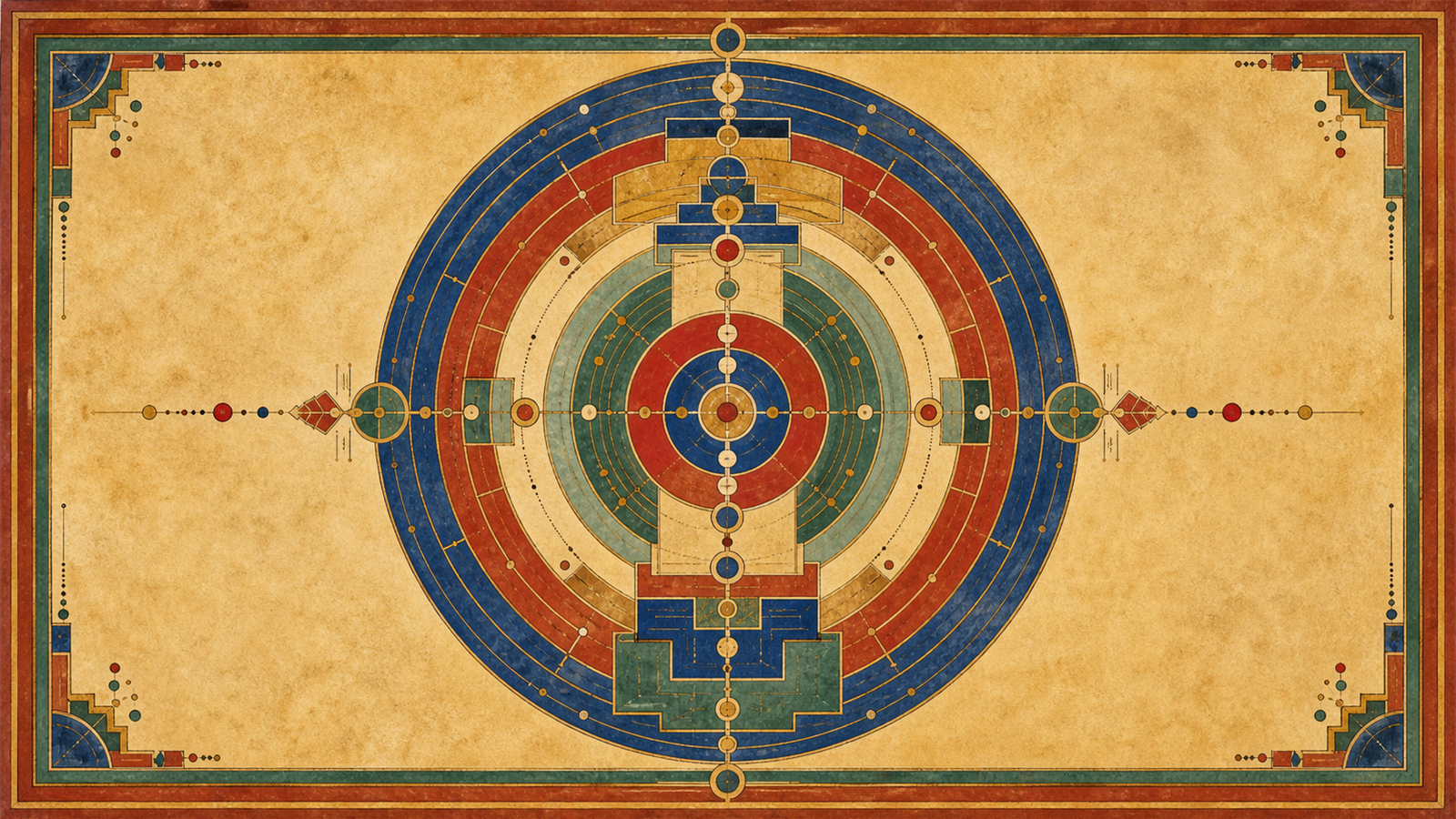 タンカ / 曼荼羅的構成（thangka, mandala diagram）の非写実技法サンプル画像