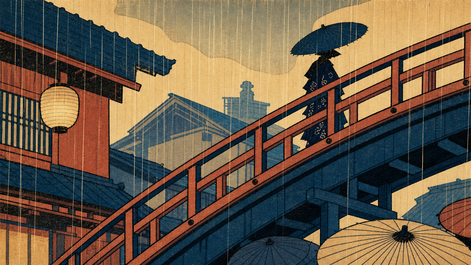 浮世絵的構図（ukiyo-e composition）の非写実技法サンプル画像