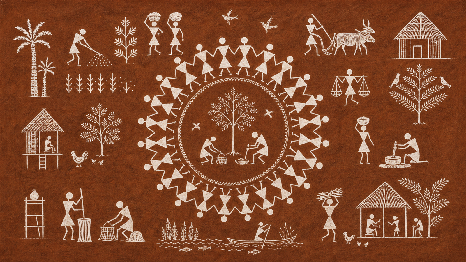 Warli（Warli painting）の非写実技法サンプル画像