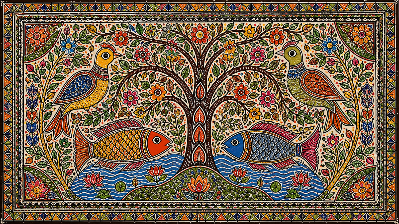 Madhubani / Mithila（folk painting）の非写実技法サンプル画像