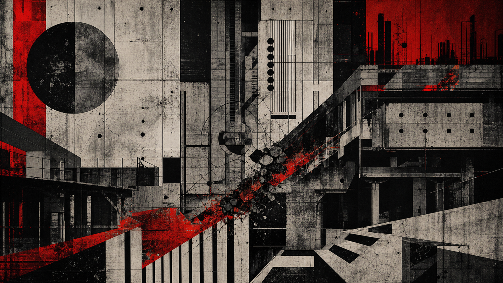 ブルータリズム / 産業グラフィック（brutalist, industrial graphic）の非写実技法サンプル画像
