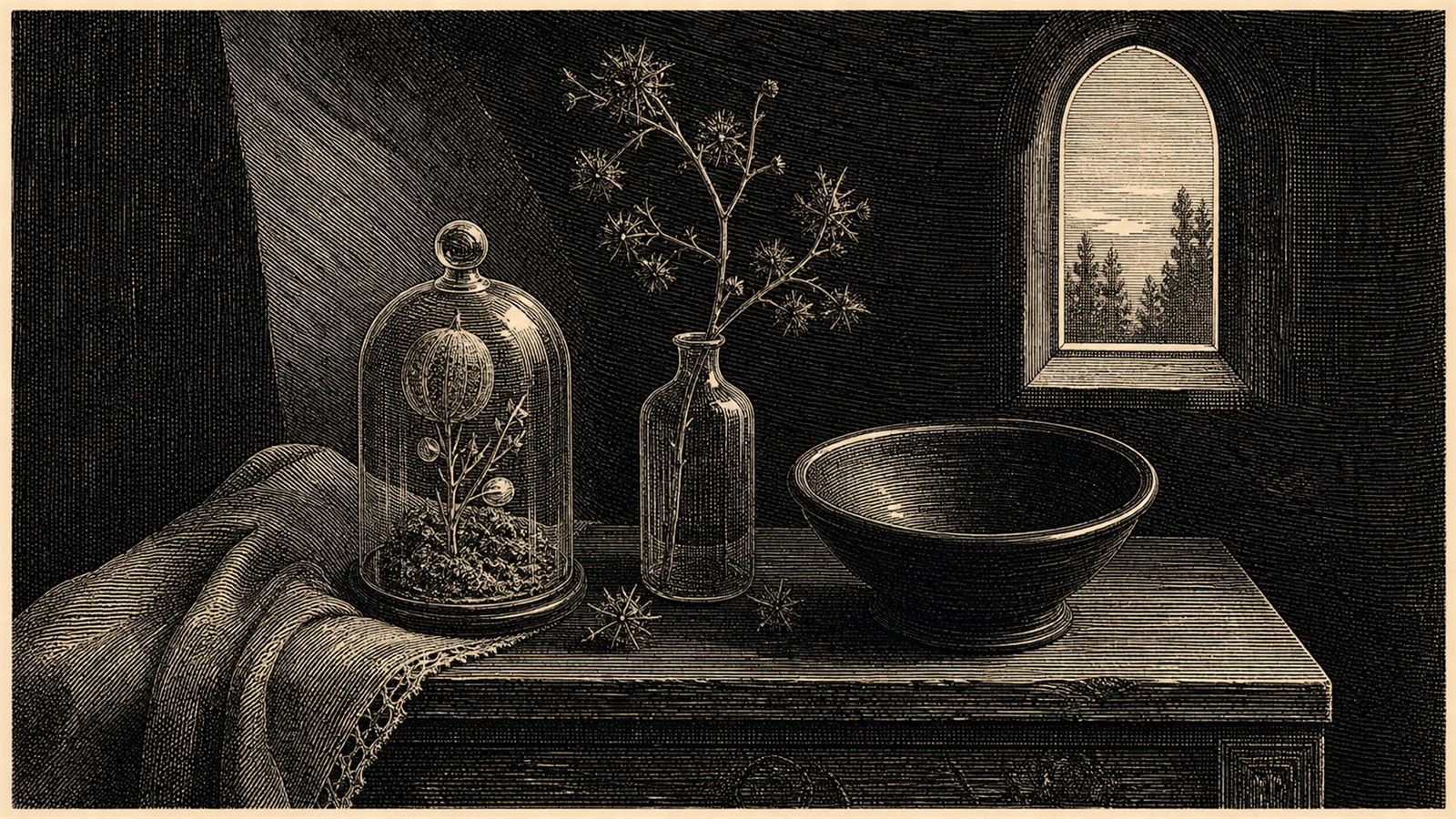 木口木版（wood engraving）の非写実技法サンプル画像